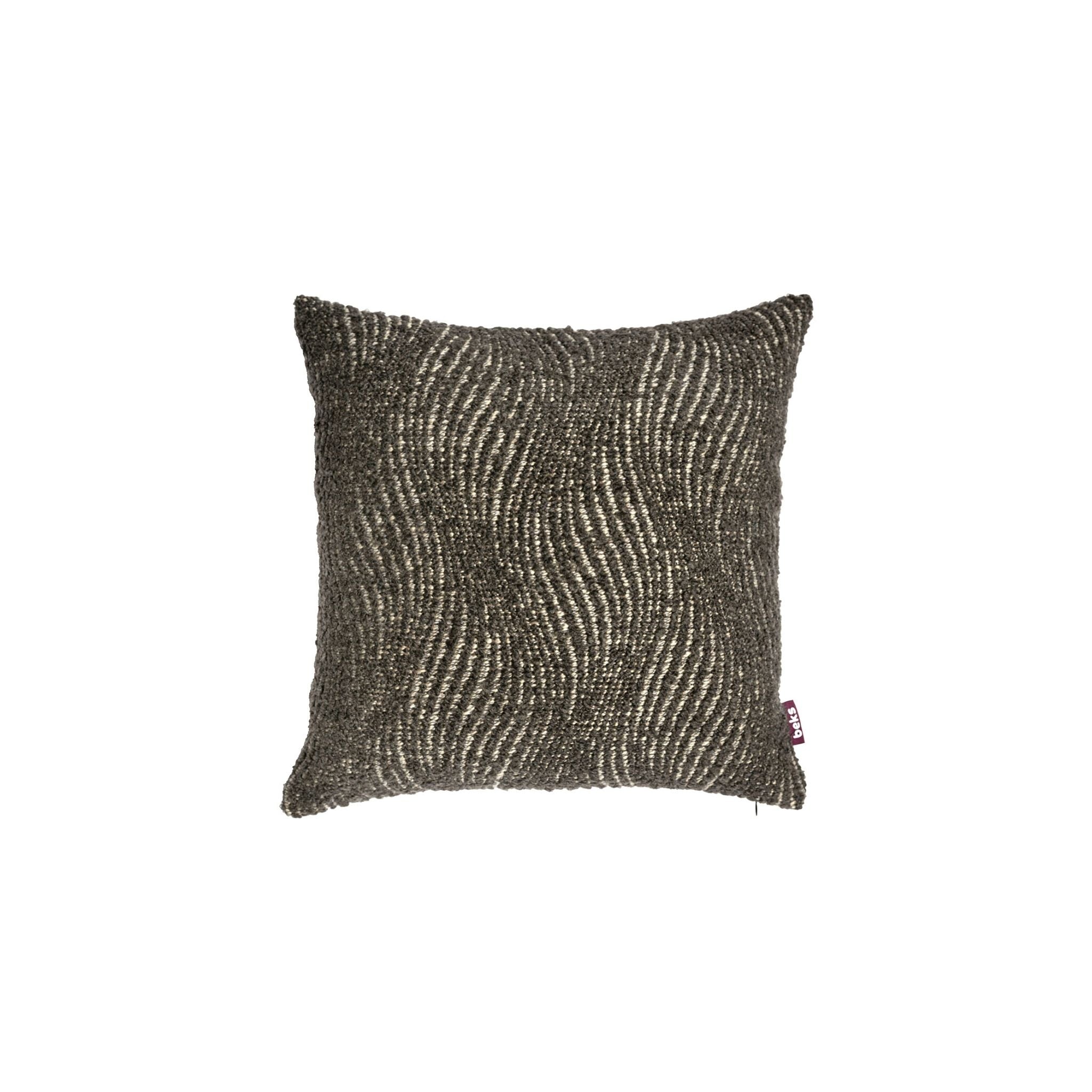 Vierkant grijs sierkussen Fedde 45x45 cm met golvend bouclé reliëfpatroon in donkergrijze tint, Studio Beks