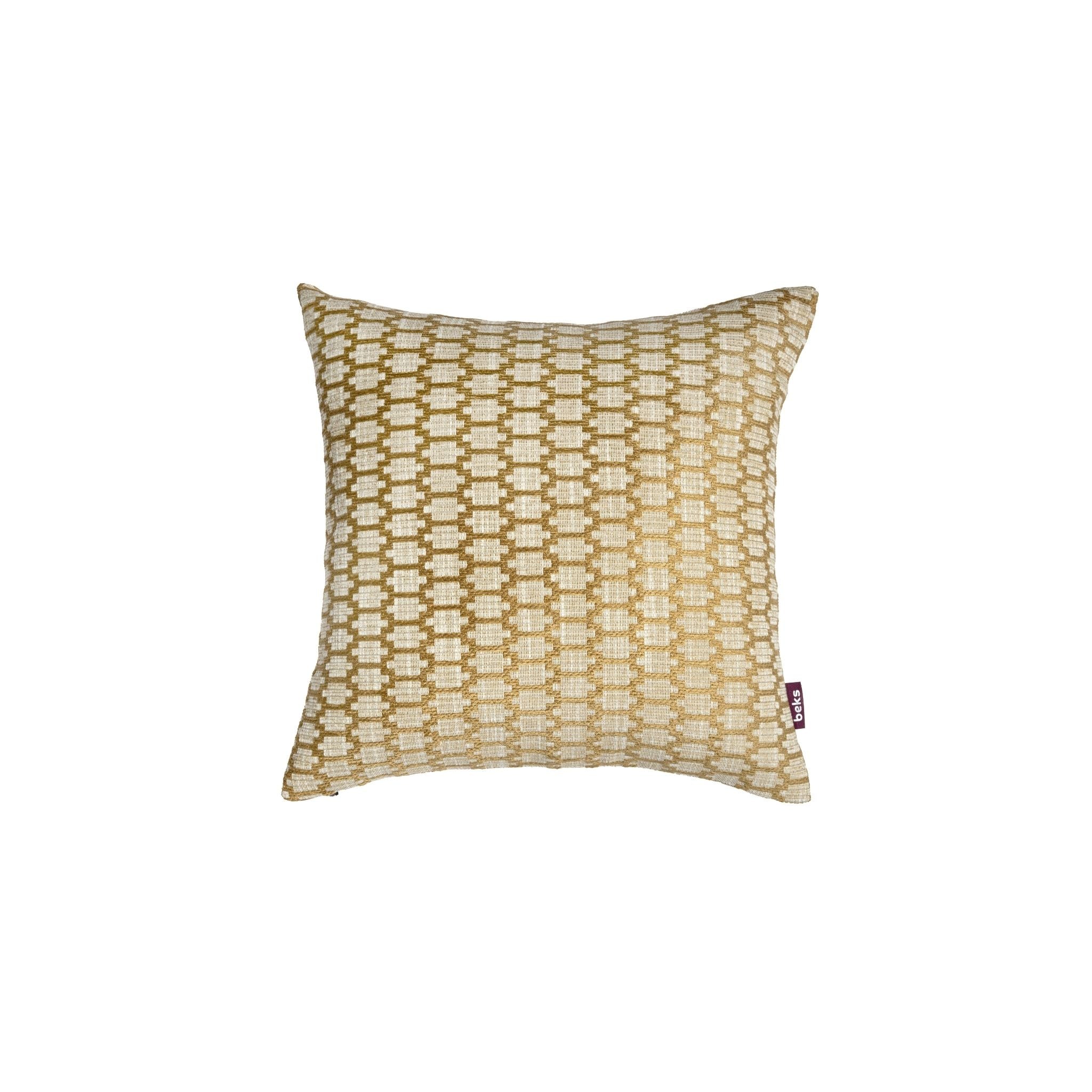Vierkant goud sierkussen Jace 45x45 cm met geometrisch rasterpatroon van goudkleurige chenille, Studio Beks