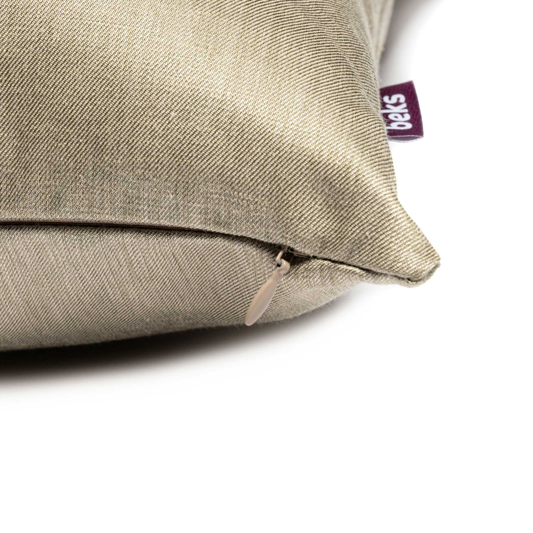 Verborgen YKK rits van vierkant sierkussen Lise beige, handgemaakt in Nederland, Studio Beks
