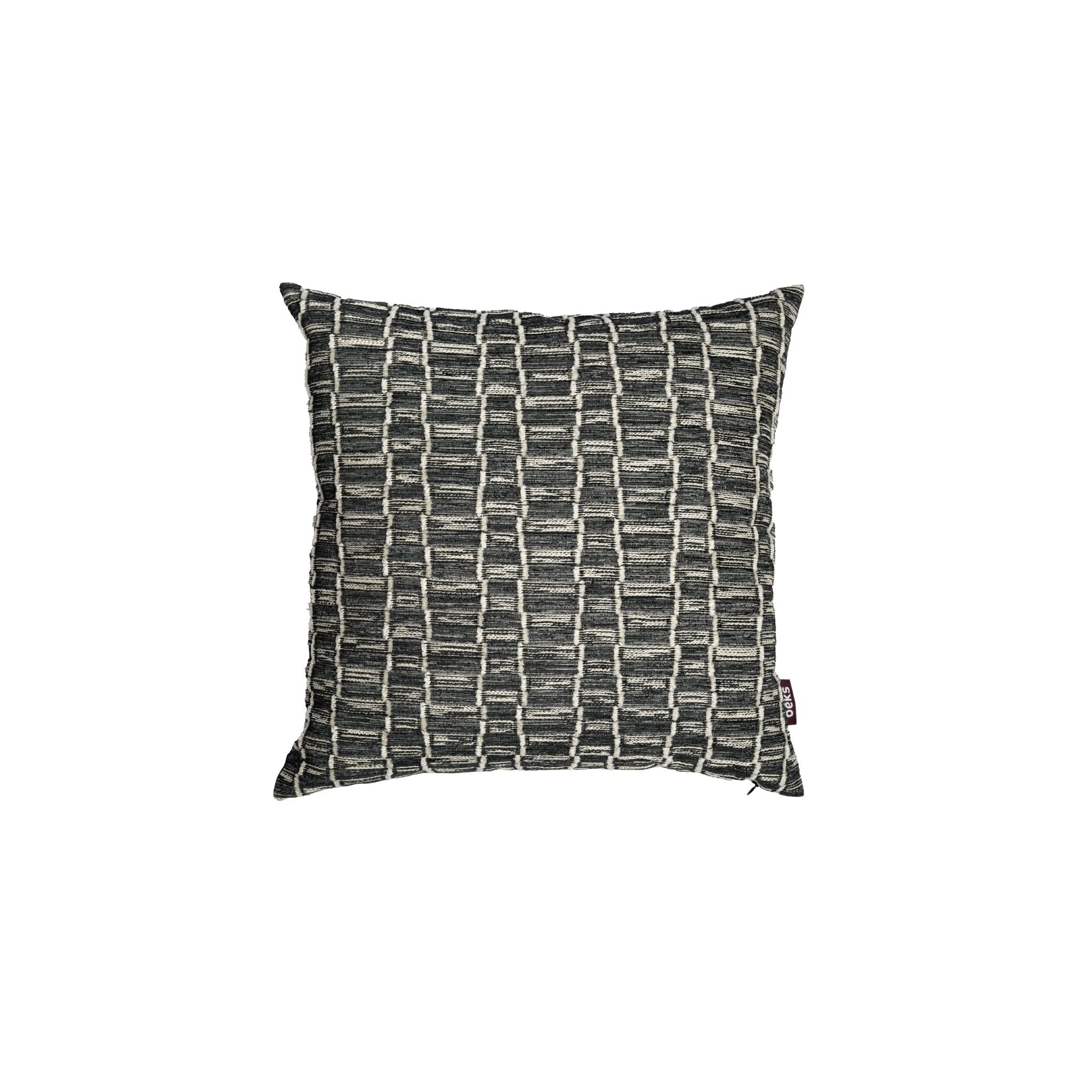 Vierkant donkerblauw sierkussen Quint 45x45 cm met geweven blokjespatroon en witte accenten, Studio Beks