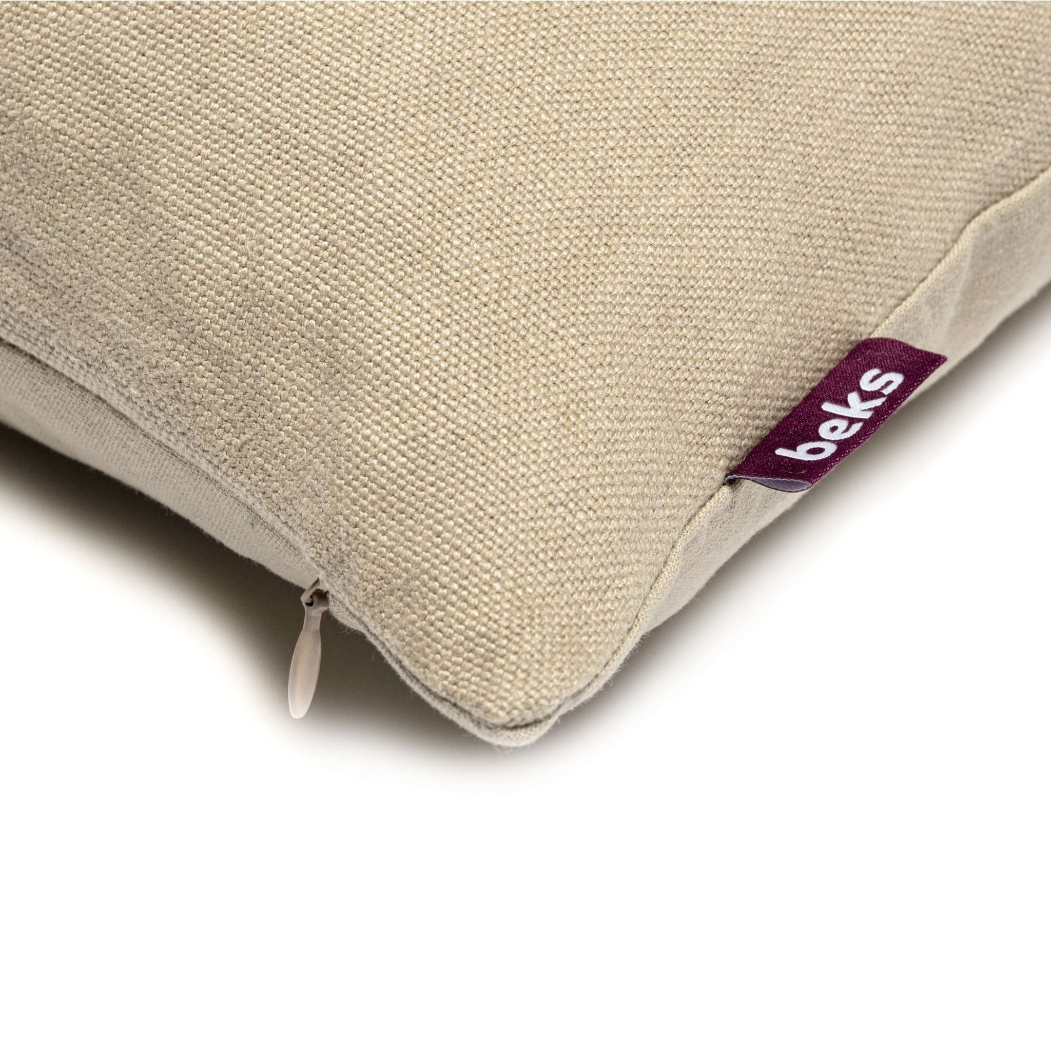 Vierkant beige sierkussen Sem 45x45 cm van grove geweven stof met linnenlook, Studio Beks