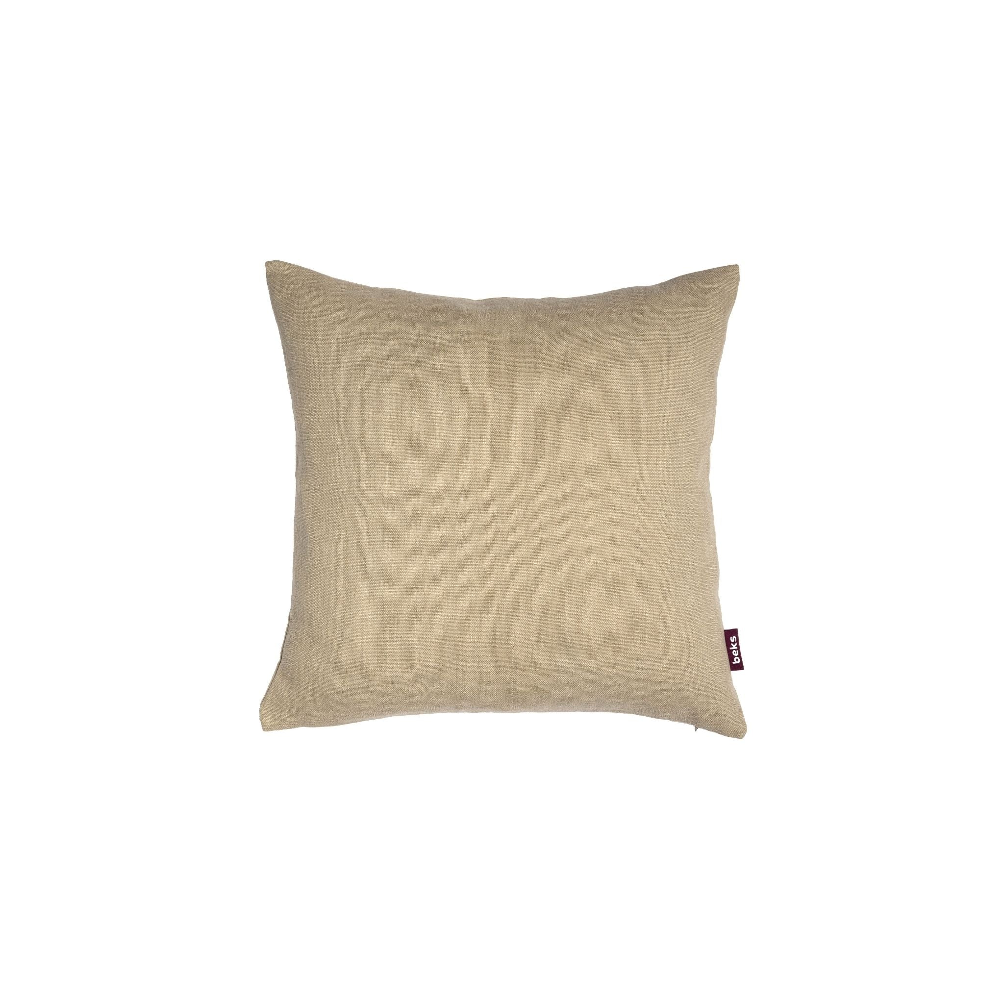 Detailopname van de grove geweven stof met open linnenlook van sierkussen Sem in naturelbeige, Studio Beks