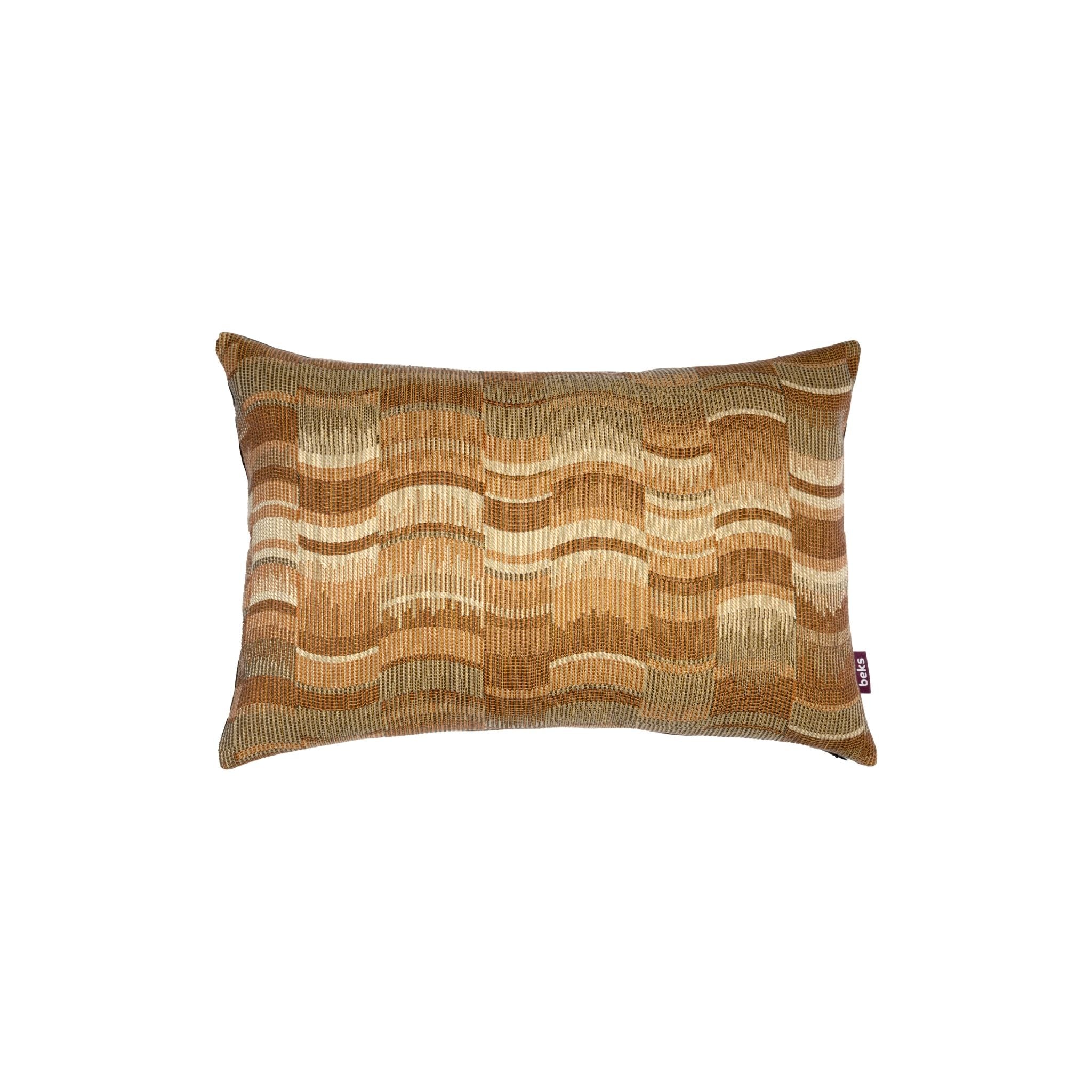 Langwerpig terracotta sierkussen Zayn 40x60 cm met retro golvend jacquardpatroon, Studio Beks