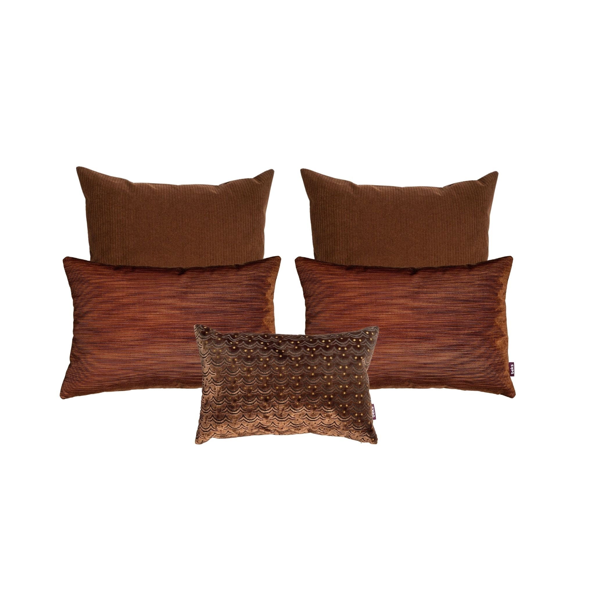 Bruine sierkussenset voor bed met Sef, Moos en Manou