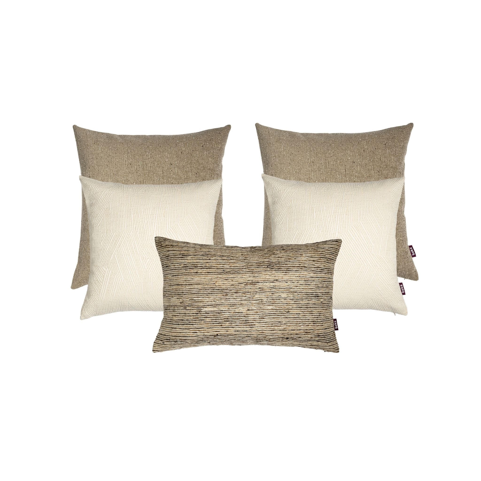 Sierkussenset voor bed in naturel, ecru en taupe met Noud, Otis en Tjeu