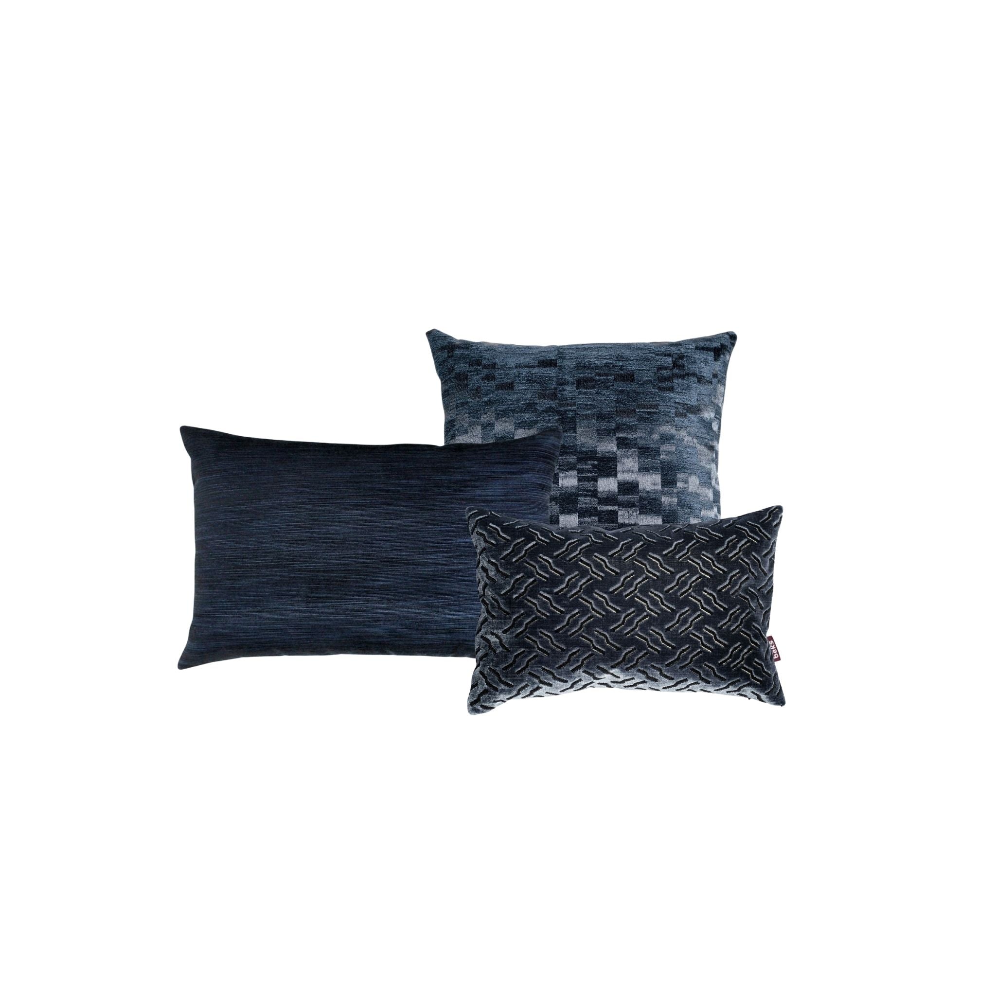 Luxe blauwe sierkussenset met Stef, Moos en Theo van Studio Beks.