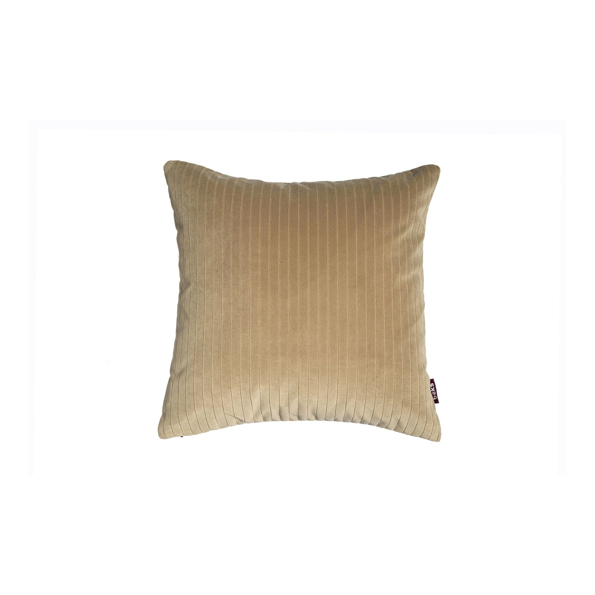 Vierkant beige velours sierkussen Finn 45x45 cm met subtiele verticale streep, Studio Beks