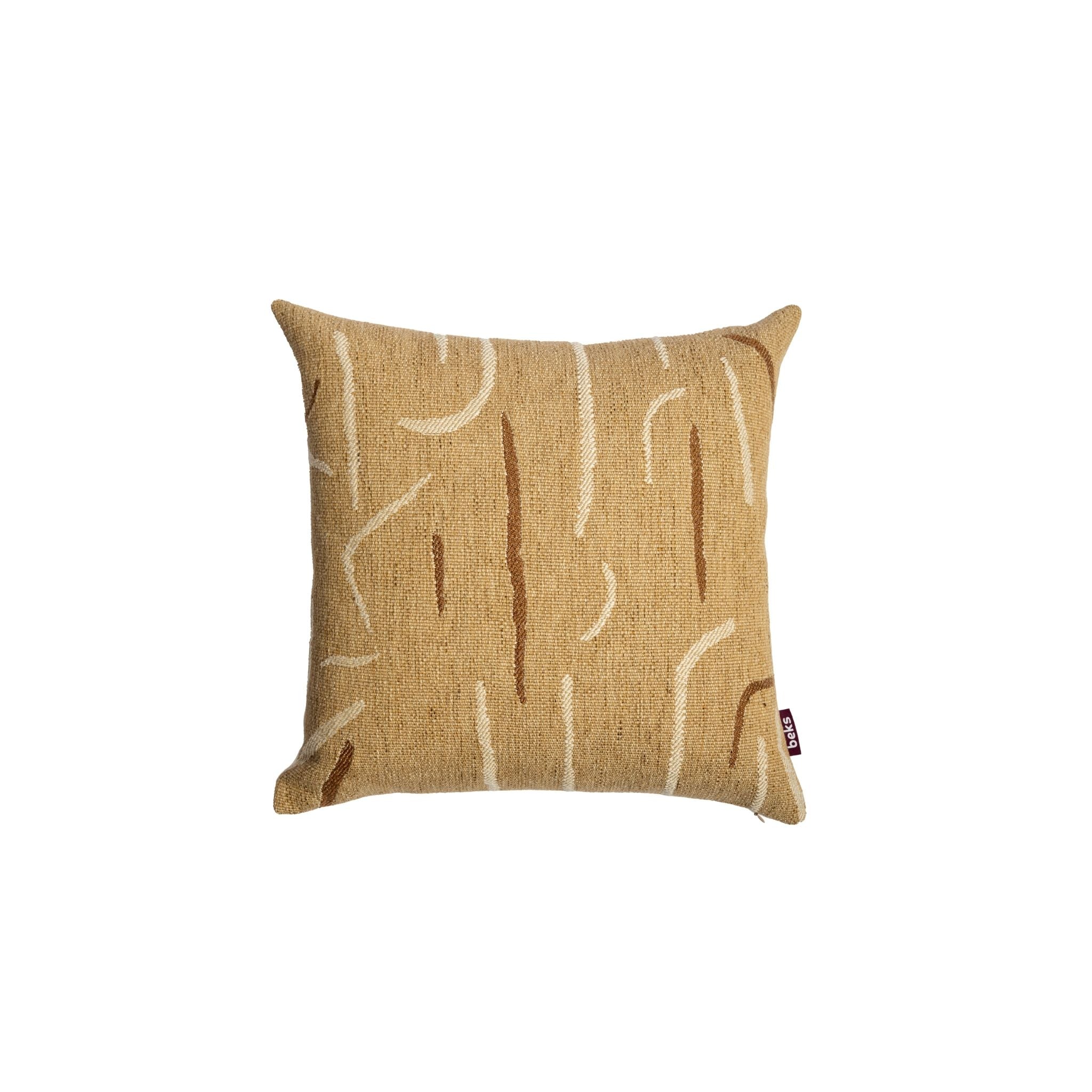 Vierkant beige sierkussen Fons 45x45 cm met losjes geweven lijnenpatroon in wit en bruin, Studio Beks