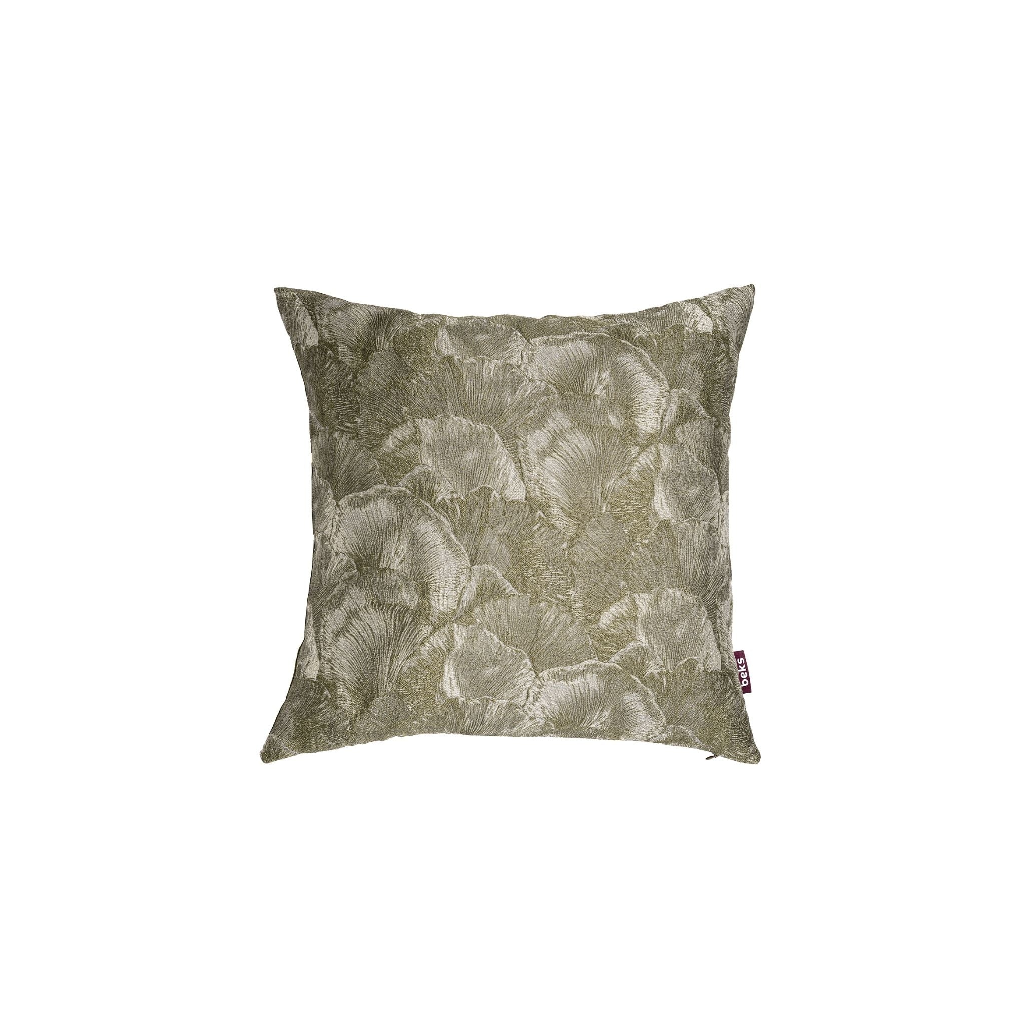Vierkant groen sierkussen Hailey 45x45 cm met weelderig chenille bloempatroon op olijfgroene ondergrond, Studio Beks
