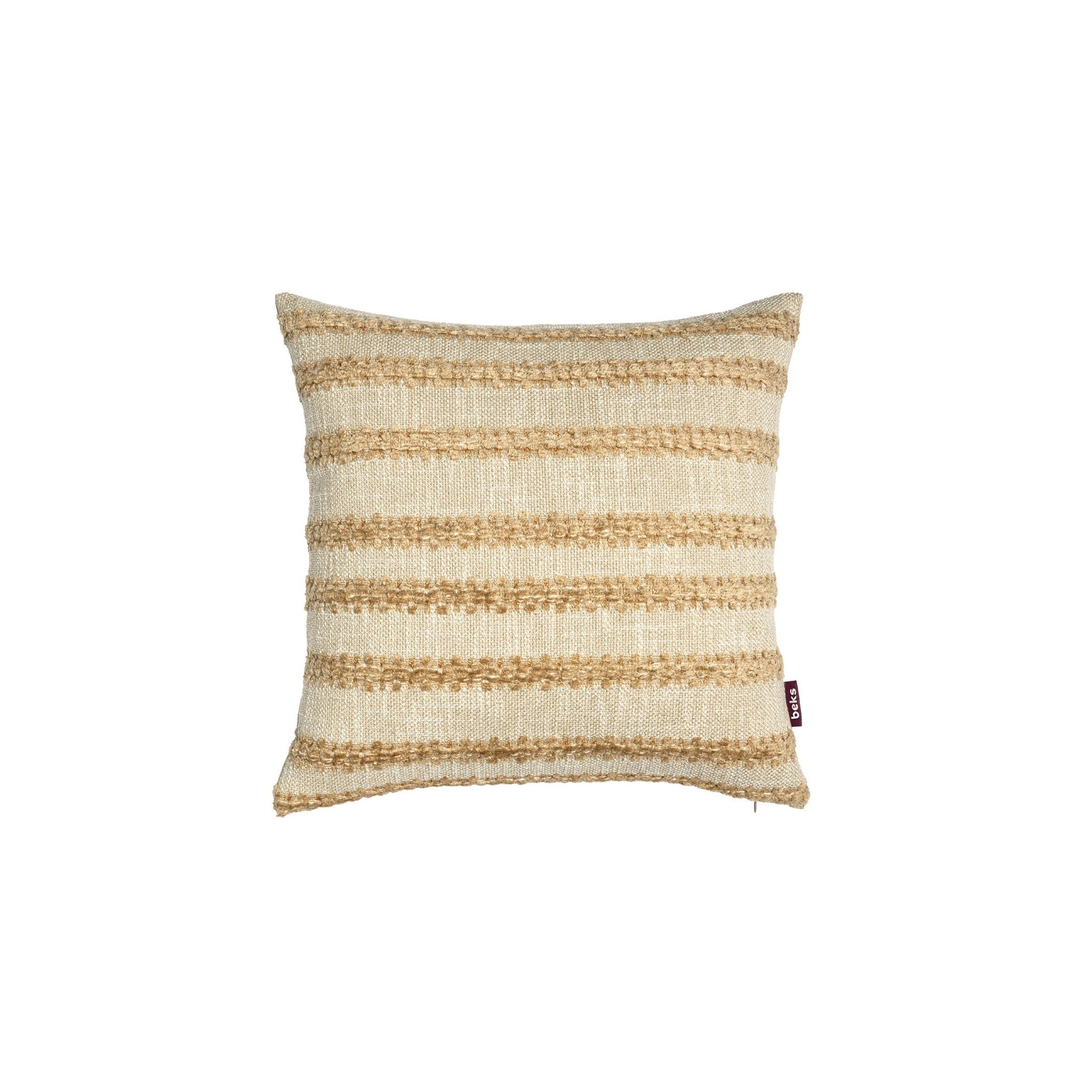 Vierkant zandkleurig sierkussen Knud 45x45 cm met brede horizontale bouclé strepen, Studio Beks