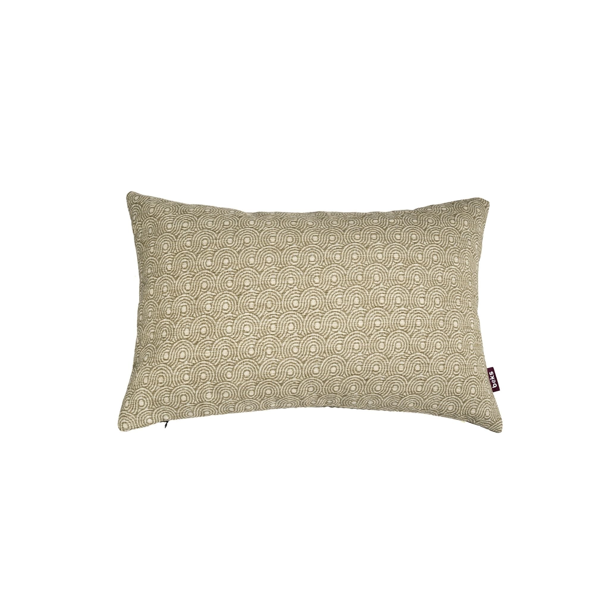 Langwerpig groen sierkussen Levi 40x60 cm met slingerend cirkelpatroon van olijfgroene chenille, Studio Beks