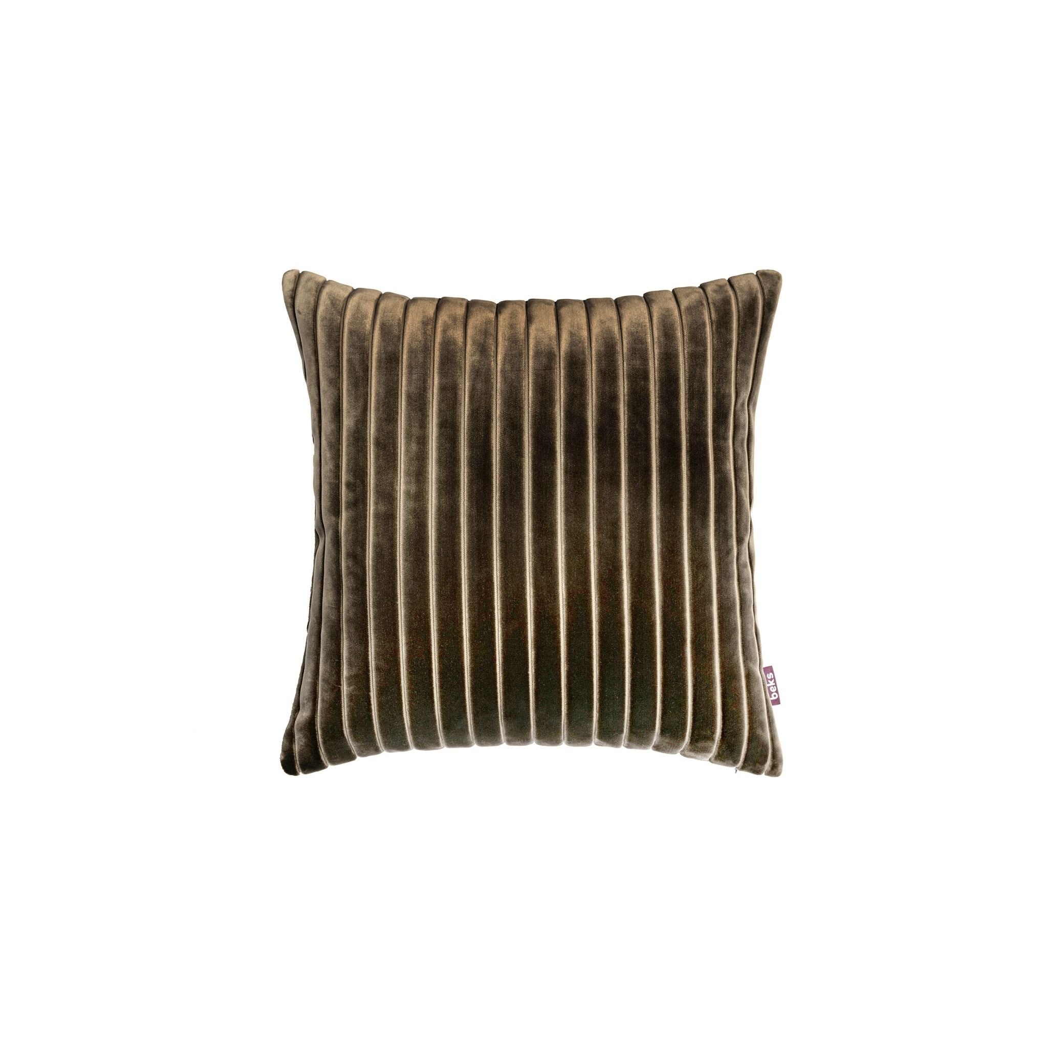 Vierkant bruin sierkussen Mara 50x50 cm van glanzende ribstof met goudaccenten, Studio Beks
