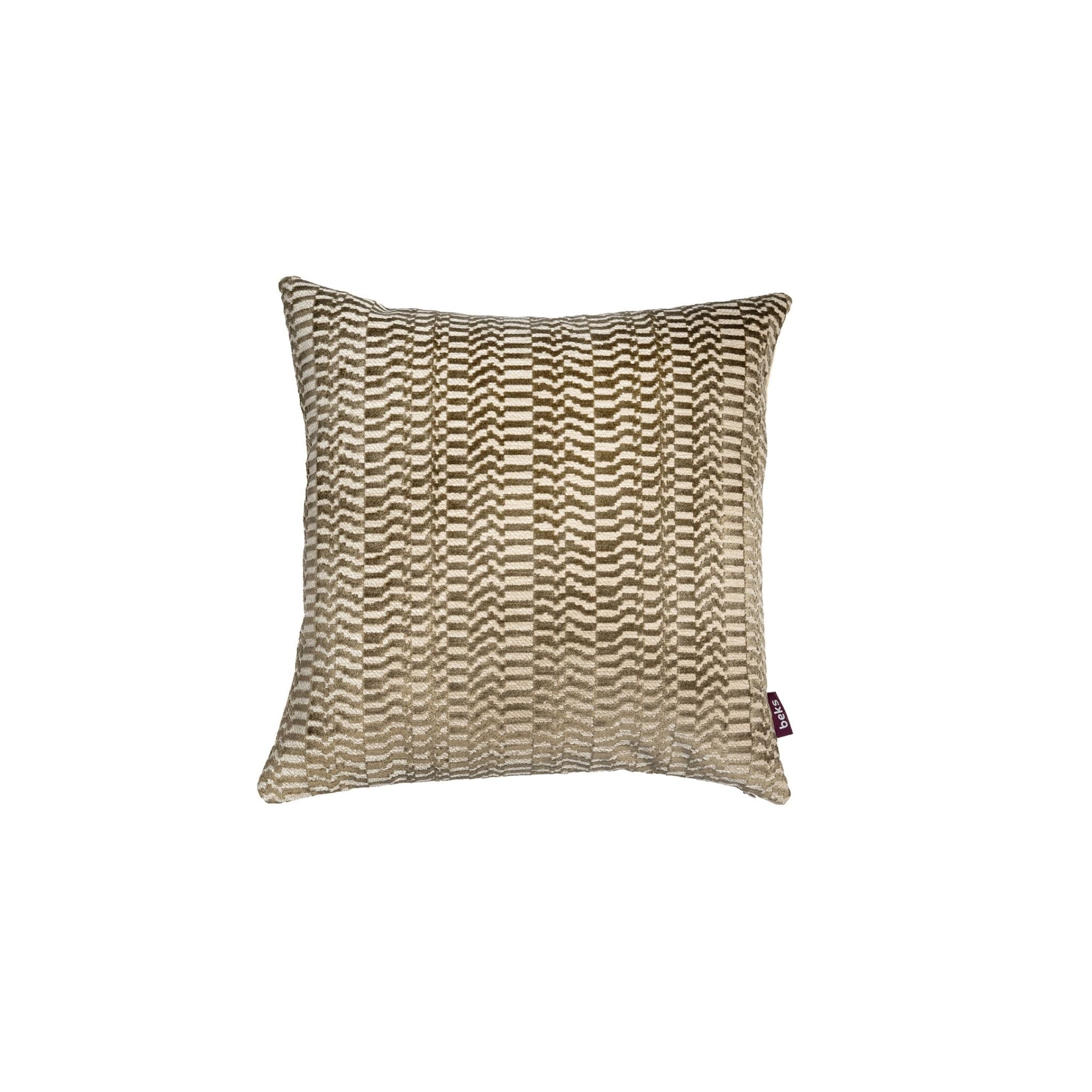 Vierkant beige sierkussen Maya 45x45 cm met olijfgroen grafisch chenille patroon, Studio Beks