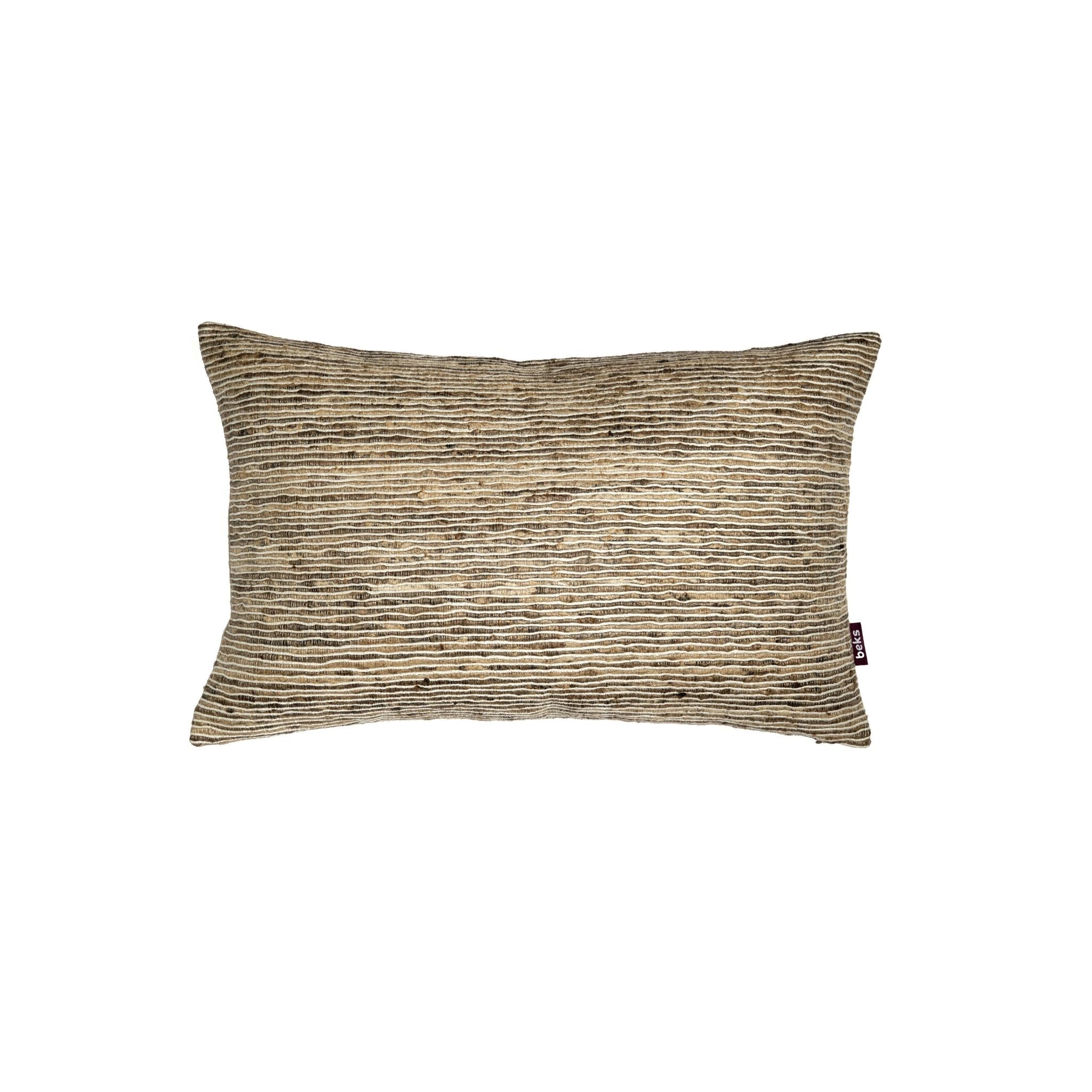 Langwerpig taupe sierkussen Tjeu 30x45 cm met horizontale touwstructuur, Studio Beks
