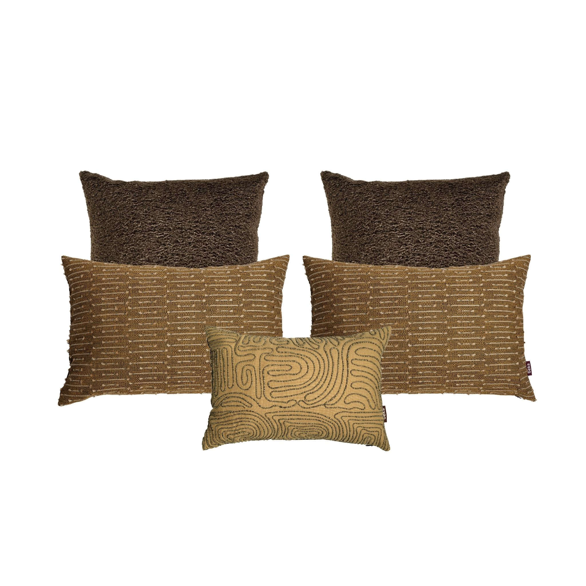 Bruine sierkussenset voor bed met Liam, Zavi en Idris