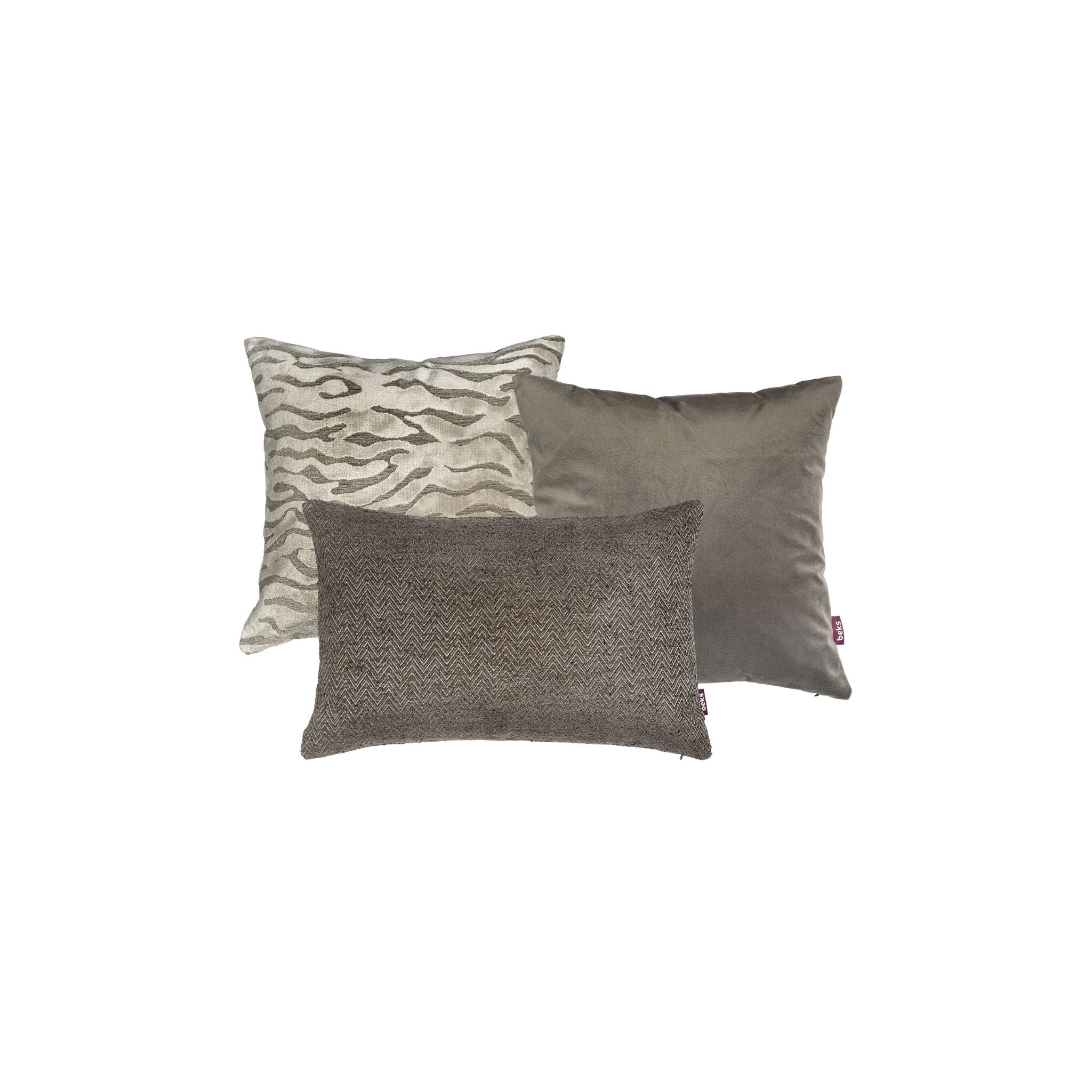Luxe grijze sierkussenset met Yara, Dani en Jowi van Studio Beks.