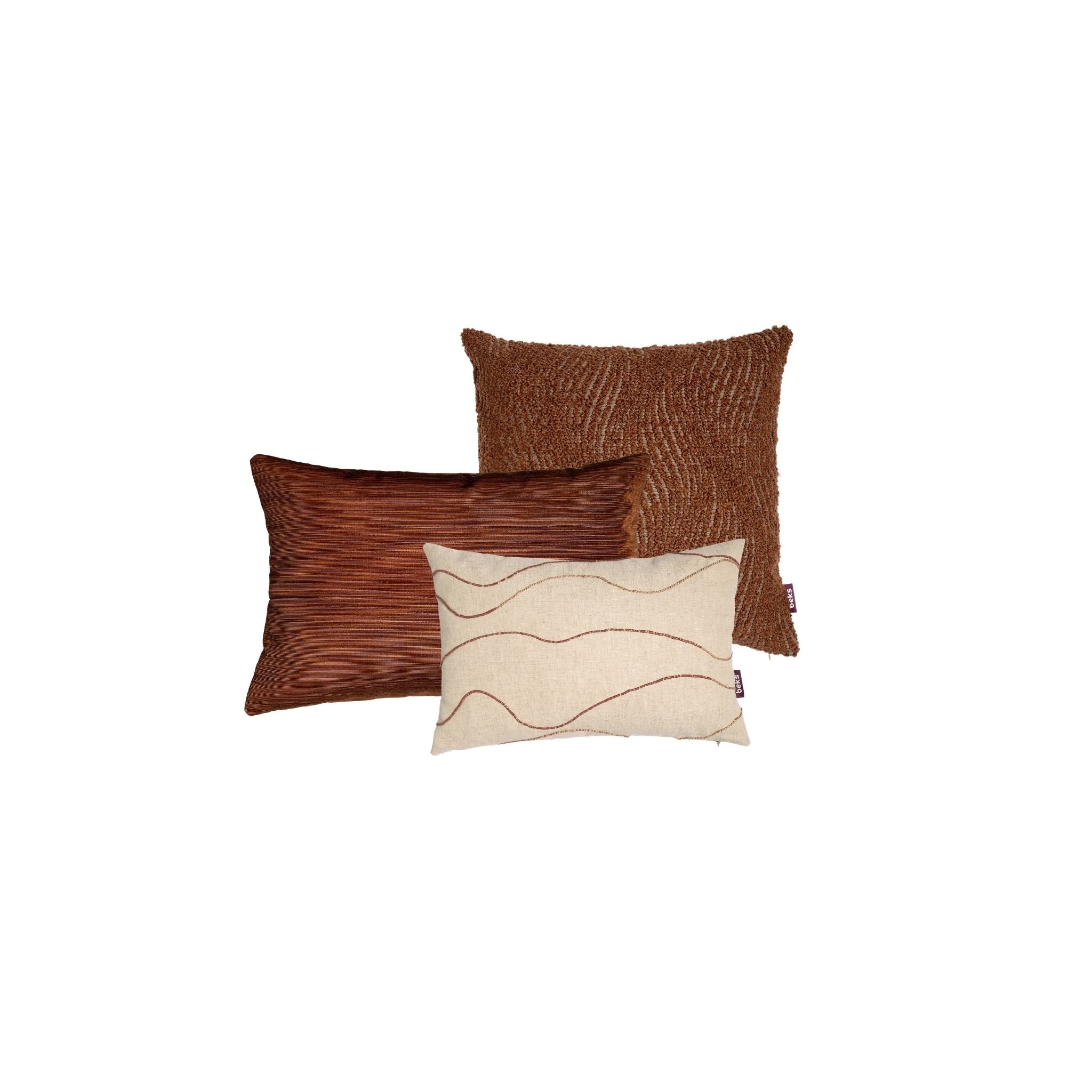 Luxe rode sierkussenset met Fedde, Moos en Zara in warme rood- en beigetinten van Studio Beks.