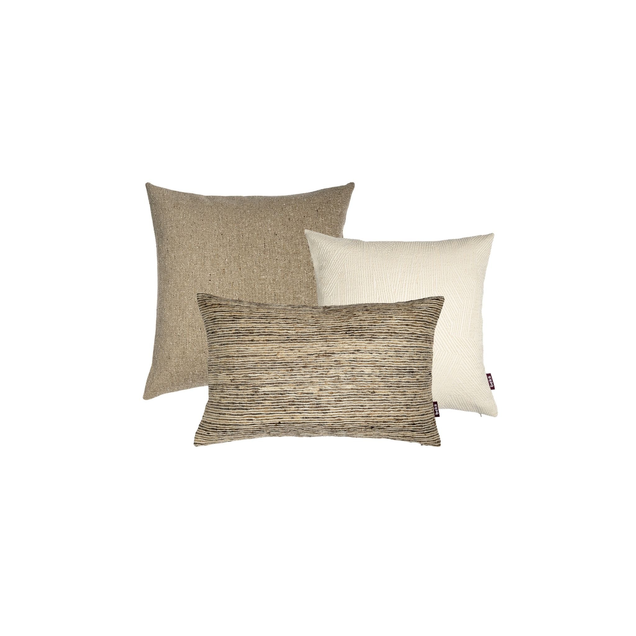 Luxe taupe en offwhite sierkussenset met Noud, Otis en Tjeu van Studio Beks.