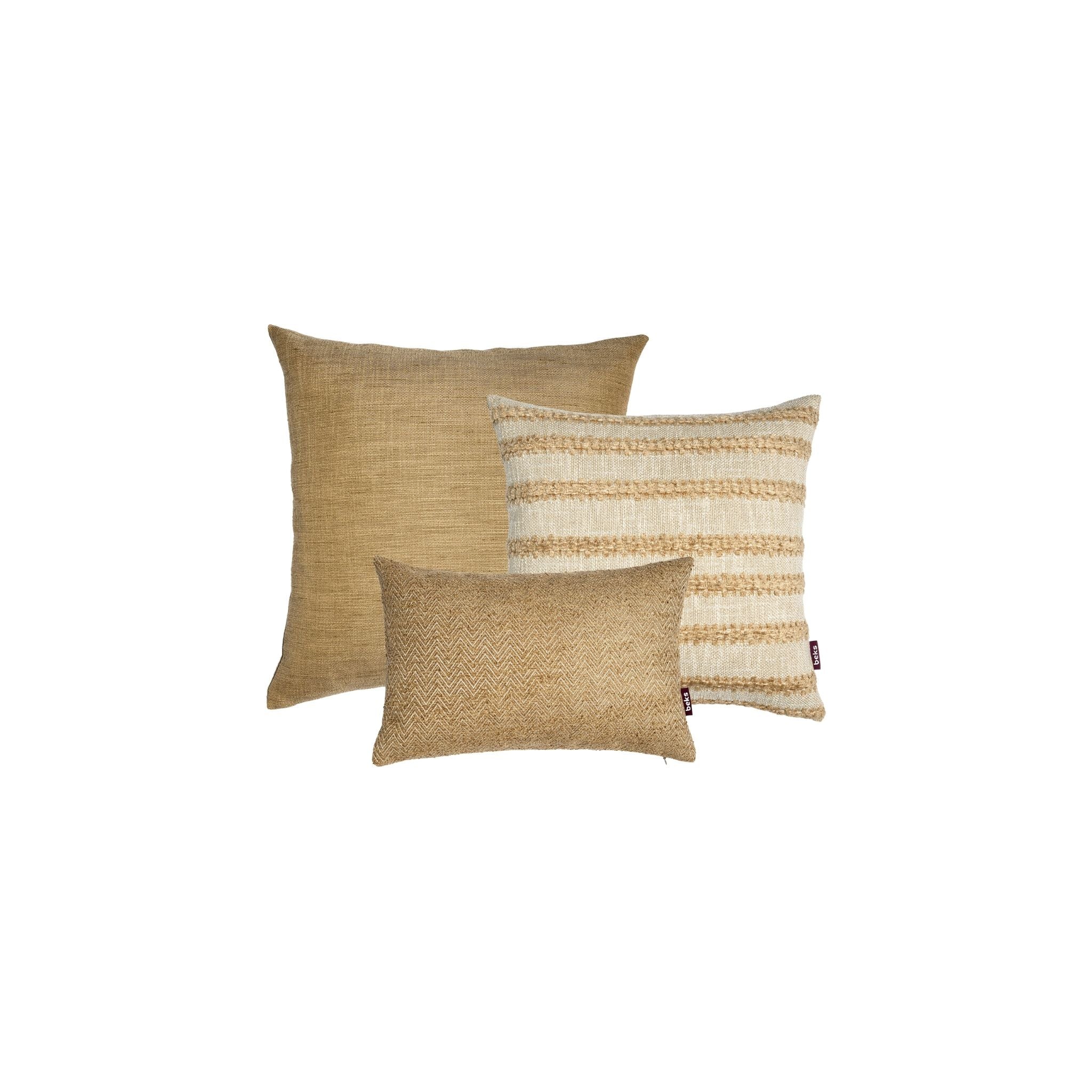 Luxe zandkleurige sierkussenset met James, Knud en Jowi van Studio Beks.