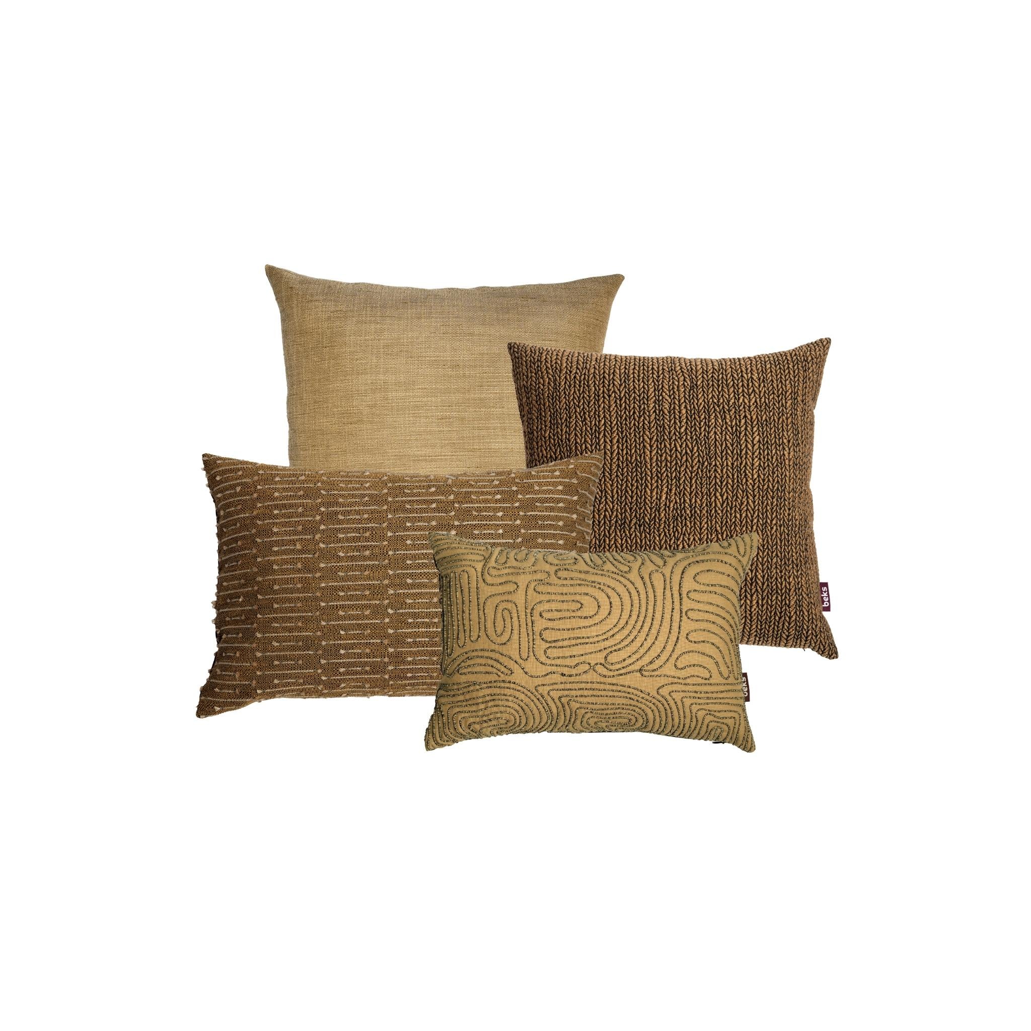 Luxe zandkleurige sierkussenset met James, Neva, Zavi en Idris van Studio Beks.