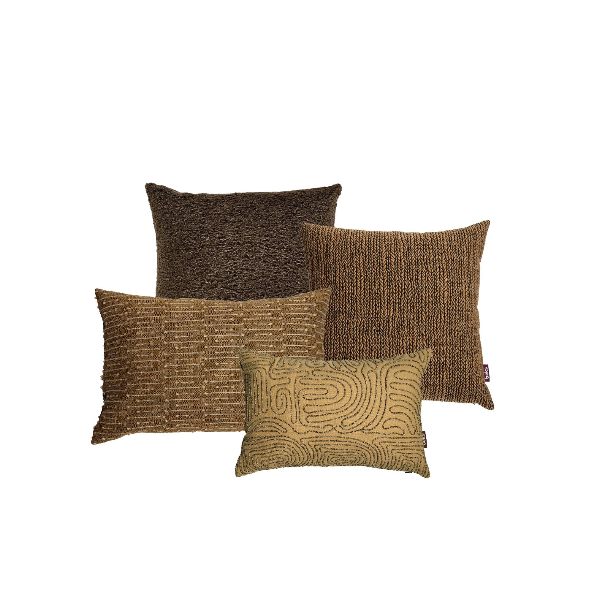 Luxe zandkleurige sierkussenset met Liam, Neva, Zavi en Idris van Studio Beks.
