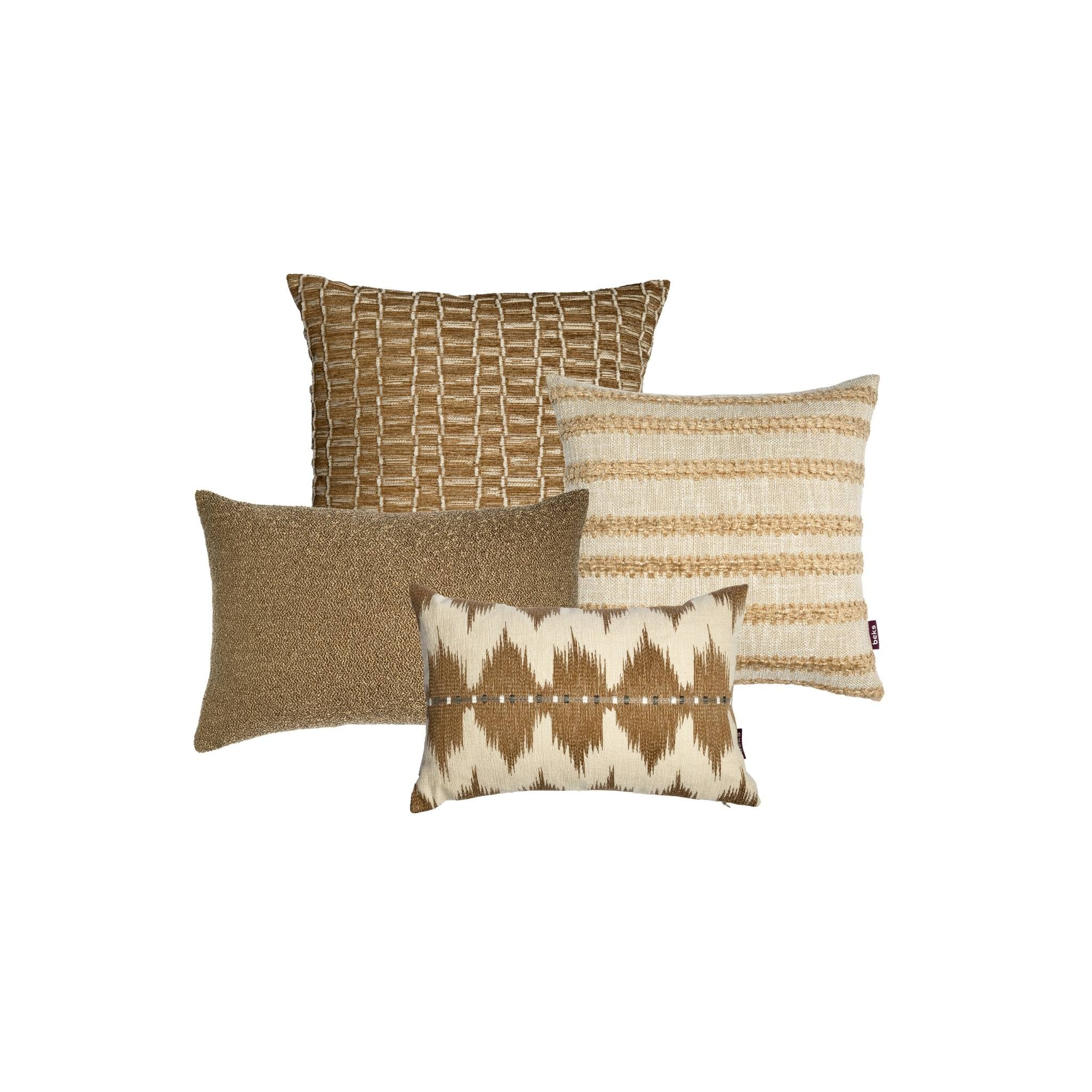 Luxe zandkleurige sierkussenset met Quint, Knud, Sven en Benja van Studio Beks.